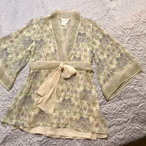 Max Studio 100% Silk Floral Kimono Blouse